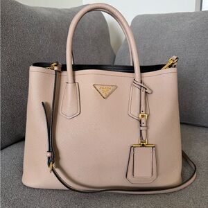 Prada Cuir Double Tote Saffiano Leather Medium Cammeo Rosa